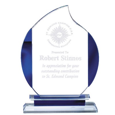 Glass Flame Award w/Blue Accent on Double Base (6¼" x 9")