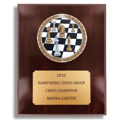 Dark Cherry Walnut Finish Plaque w/Chess Stone Cast Emblem (8" x 10")