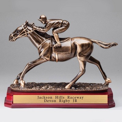 9½" Antique Brass Resin Horse Racer Trophy