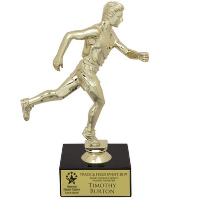 9½" Male Track Figure Trophy w/Black Marble Base