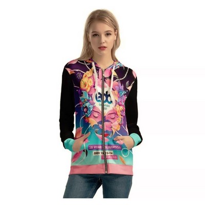 Women's All Over Print Zip Hoodie w/Full Color Printing