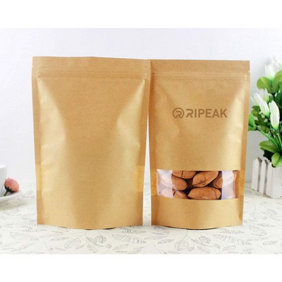 9 x 13.8 Inch Kraft Bags with Window Stand Up Ziplock Seal Paper Bag Resealable Food Storage Pouch