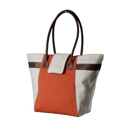 Premium Cotton Tote Bag with Leather Trim Handles