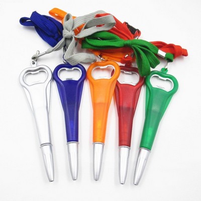 Bottle Opener Ballpoint Pen with Lanyard