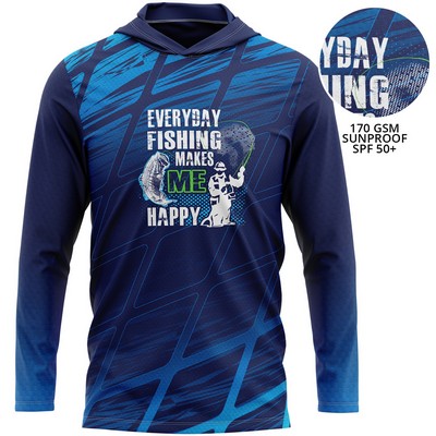 Unisex 170 GSM Sunproof SPF 50+ Fishing Long Sleeve T Shirt With Hoodie