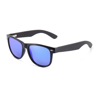 Ebony Wood Sunglasses - Blue Mirror Lenses, Black Frames