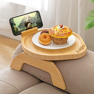 Sofa Tray Table Clip on Side Table for Wide Couches Armrest Table with 360¡ã Rotating Phone Holder