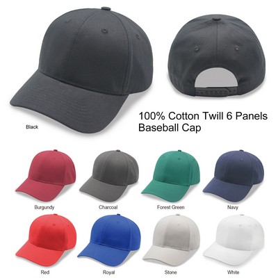 100% Cotton Twill Snap Back 6 Panel Baseball Cap