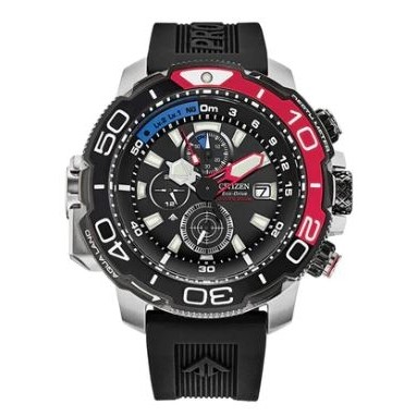 Citizen® Men's Eco-Drive® Promaster Aqualand Dive Watch w/Black Strap & Red Accents