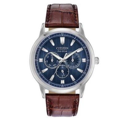 Citizen® Men's Corso Eco-Drive® Watch w/Brown Leather Strap & Midnight Blue Dial