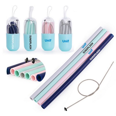 Reusable Silicone Drinking Straw in Case