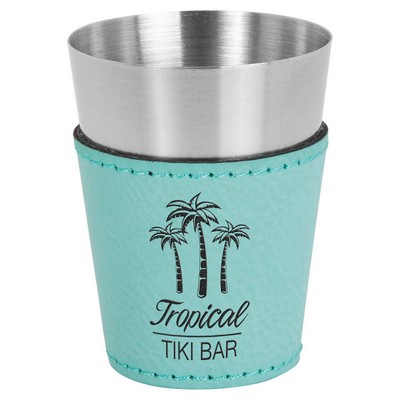 2 oz. Teal Laserable Leatherette & Stainless Steel Shot Glass