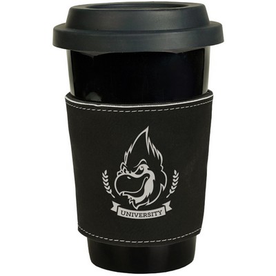 3" Black/Silver Laserable Leatherette Mug Sleeve