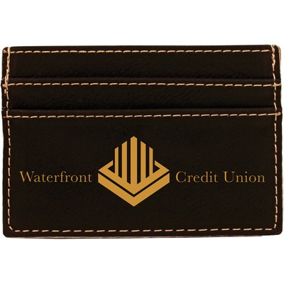 4" x 2 3/4" Black/Gold Laserable Leatherette Wallet Clip