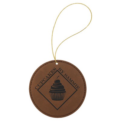 Dark Brown Laserable Leatherette Round Ornament with Gold String