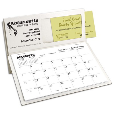 BC-62 Business Card Mem-O-Rite Desk Calendar, White/White Not Stockable