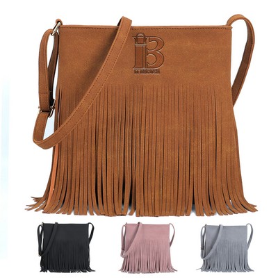 PU leather Fringe Hobo Tassel crossbody bag for Women