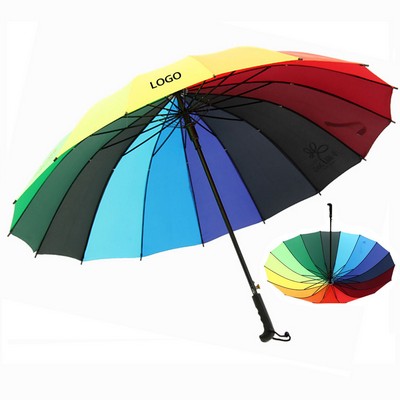 42 1/2"x38 1/10"x30" Semi-Automatic Rainbow Pongee Anti-UV Parasol Umbrella w/Long Straight Handle