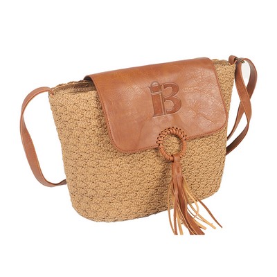 Natural Straw Bag Hand Woven Round Handle Handbags Retro