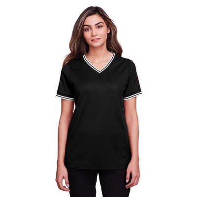 Devon & Jones Ladies' CrownLux Performance™ Plaited Tipped V-Neck Polo