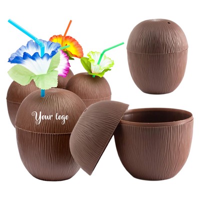 16 Oz. Coconut Cups With Flower Straws