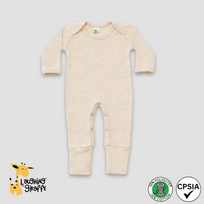 Baby Jumpsuit w/Mittens Oatmeal 65% Polyester 35% Cotton- Laughing Giraffe®