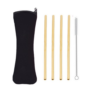 Bamboo Drinking Straw with Brush & Neoprene Bag