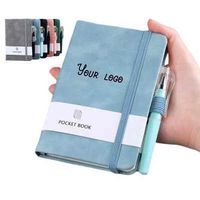 A7 Pocket Pu Cover Notebook Journal With Pen