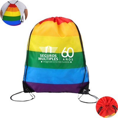 Pride 210D Rainbow Polyester Drawstring Backpack