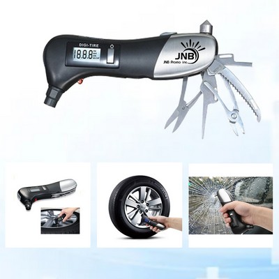 Multi-Function Digital Tire Gauge and Emergency Tool