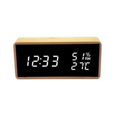 Bamboo Wood Mirror Multifunction Alarm Clock