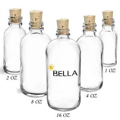 Clear Glass Boston Round Bottles W/ Cork Stoppers