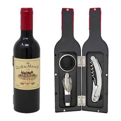 3-Piece Corkscrew Tool Set in Decorative Wine Bottle Case