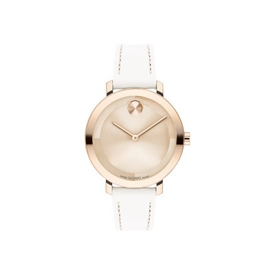 Movado Bold Evolution 2.0 Ladies' Carnation Gold IP Watch w/Off White Leather Strap