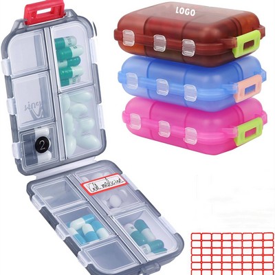 Travel Pill Box With 10 Compartments