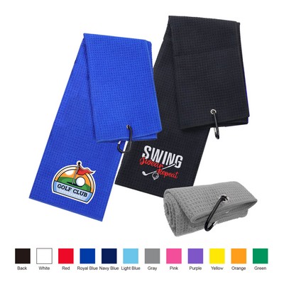 Microfiber Waffle Two-fold Golf Towel w/ Carabiners Clip 16" x 24"