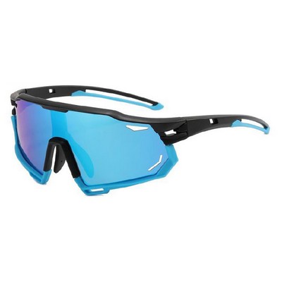 Goggle Sunglasses - Blue Mirror Lenses - Black and Blue Frames