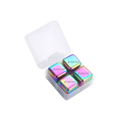 Rainbow Color Four Pieces Cube Shape Stainless Steel Metal Ice Cube Ice Cake Ice Block