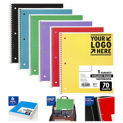 7.5 x 10.5 Inch 70-Page College Ruled Spiral Notebook