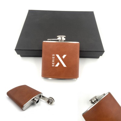 6 Oz.Leather Stainless Hip Flask