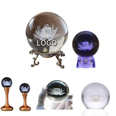 3D Carving Lotus Crystal Ball with Sliver-Plated Flowering Stand