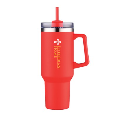 40oz. Travel Stainless Steel Vacuum Insulated Coffee Mug w/handle, lid, straw for Hot and Iced Drink