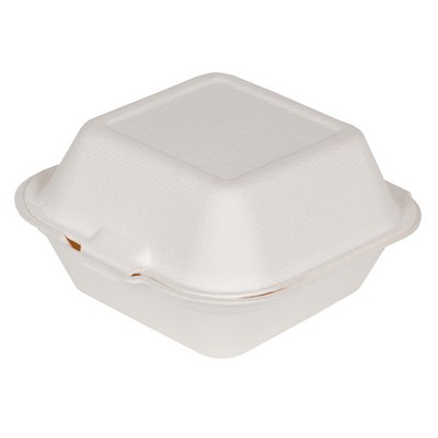 6 x 6 x 3 Compostable Paper Clamshell Box - White