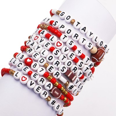 Sports-Themed Beaded Bracelet Set with Letter Beads