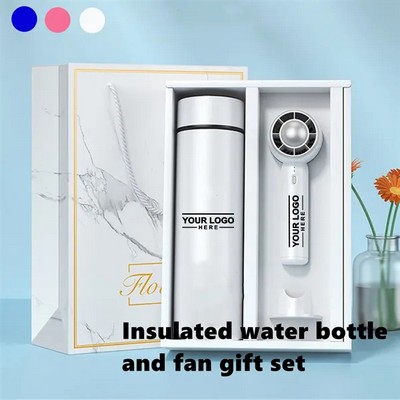 Insulated Water Bottle & Fan Gift Set Bundle