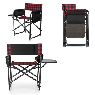 Oniva Outdoor Directors Folding Chair Red & Black Buffalo Plaid Pattern