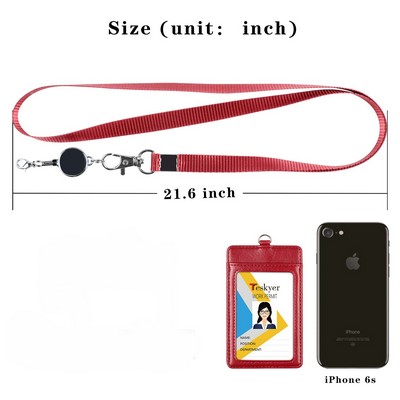 PU Leather ID Card Badge Holder Lanyards