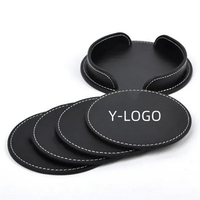 Leather 4-Round Coaster Set