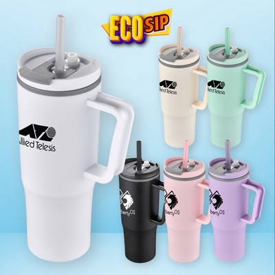 EcoSip 30oz Double Wall Plastic Travel Tumbler with Handle & Straw