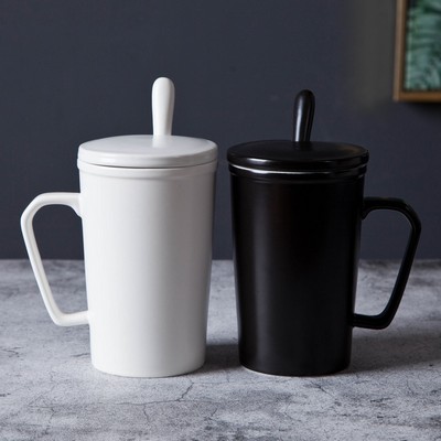 Ceramic 13oz Coffee Mug with Lid and Spoon